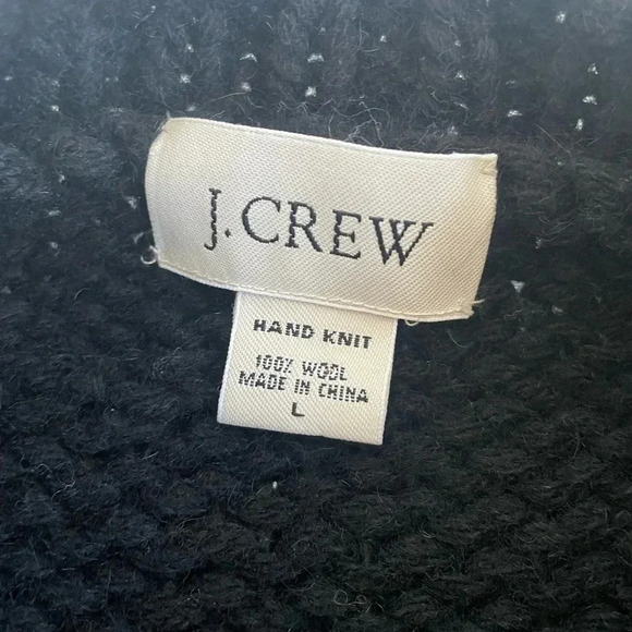 Vintage 90s‎ Mens J Crew Hand Knit Black Wool Chunky Striped Crew Sweater Sz L - Picture 7 of 8
